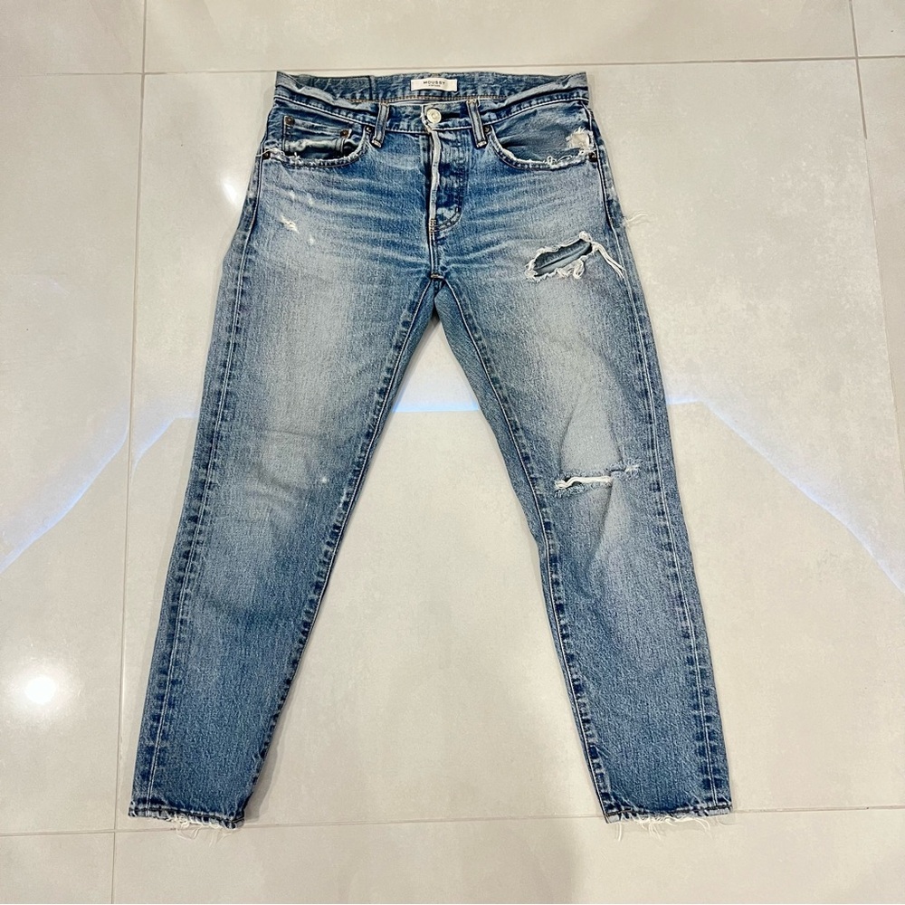 Moussy MV Viienna Vintage Distressed Tapered Bkue Selvedge Jeans
